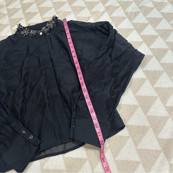 Tanya Taylor long sleeve sheer black button down shirt sequin neck - Picture 4 of 4
